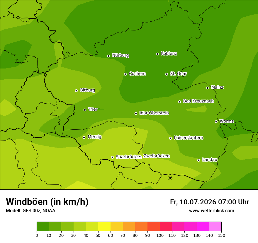 Modellkarte GFS – vmax – rp