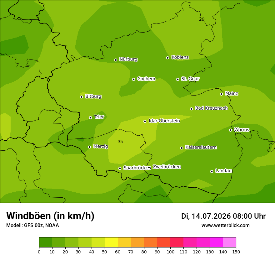 Modellkarte GFS – vmax – rp