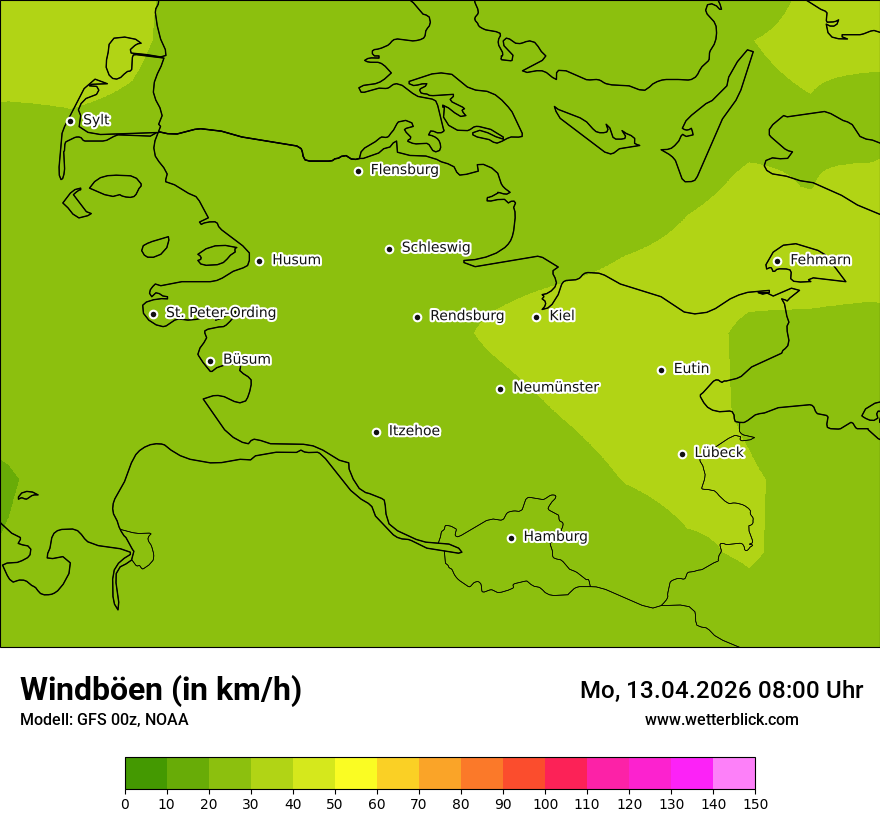 Modellkarte GFS – vmax – sh