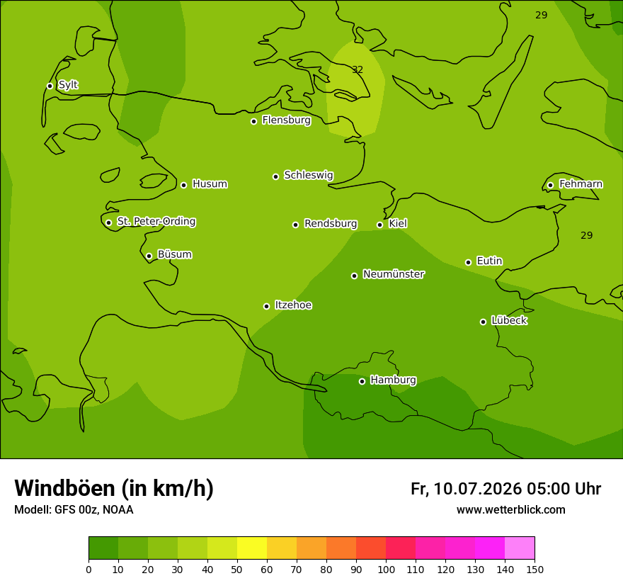 Modellkarte GFS – vmax – sh