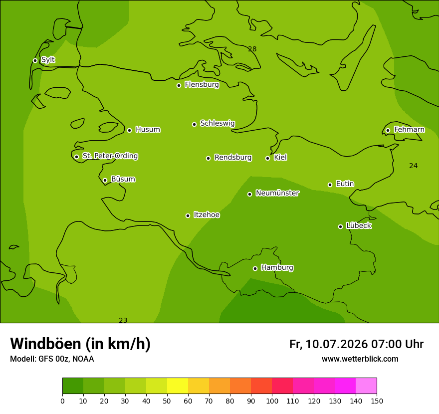 Modellkarte GFS – vmax – sh