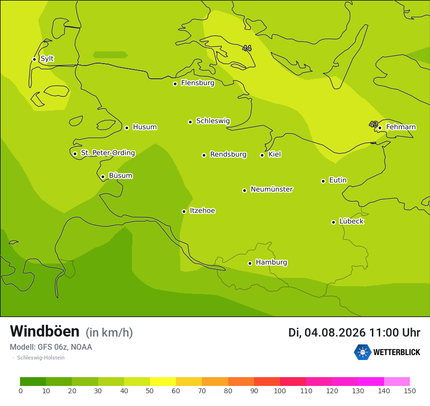 Modellkarte GFS – vmax – sh