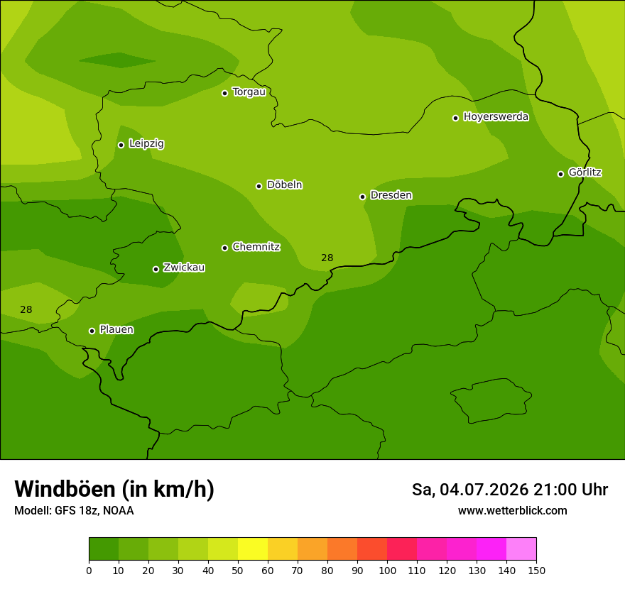 Modellkarte GFS – vmax – sn