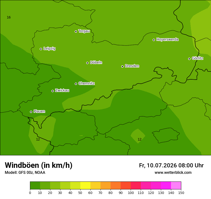 Modellkarte GFS – vmax – sn