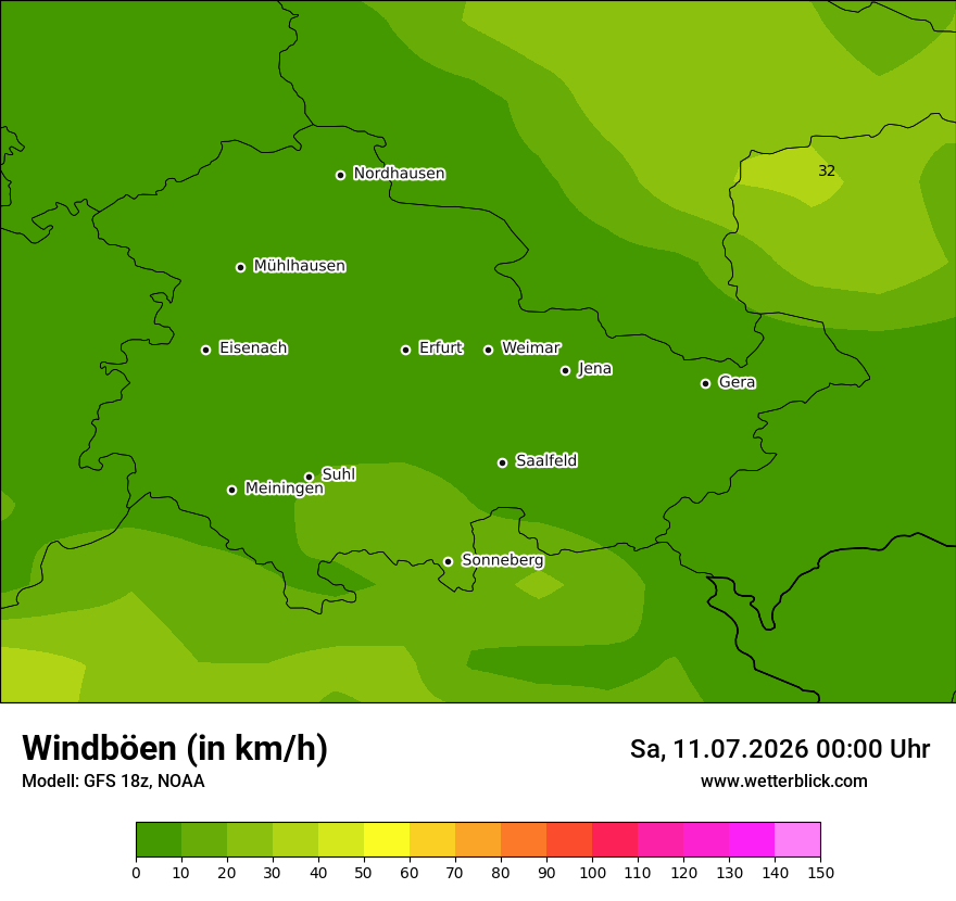 Modellkarte GFS – vmax – th