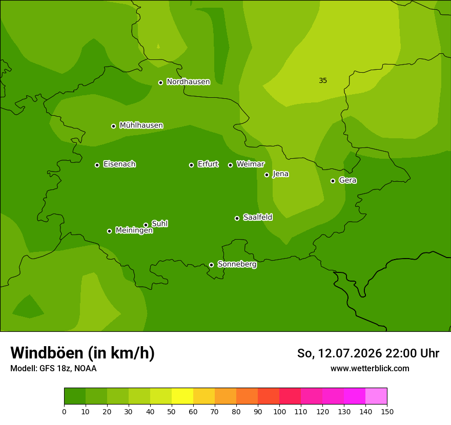 Modellkarte GFS – vmax – th