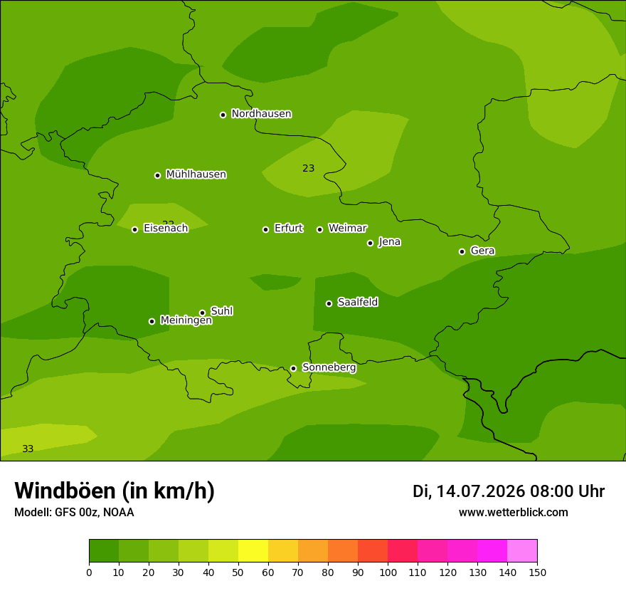 Modellkarte GFS – vmax – th