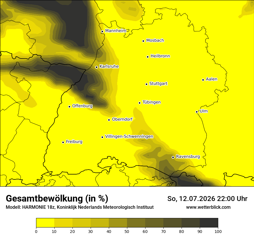 Modellkarte HARMONIE – clct – bw