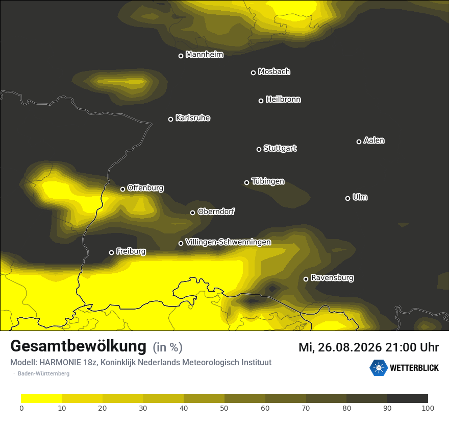 Modellkarte HARMONIE – clct – bw