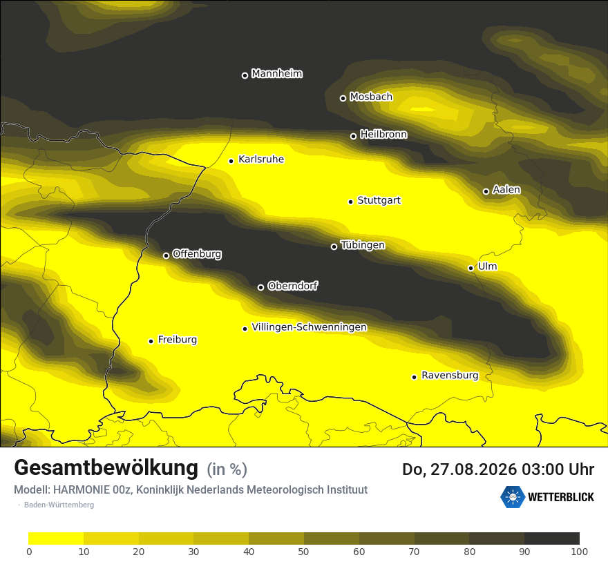 Modellkarte HARMONIE – clct – bw