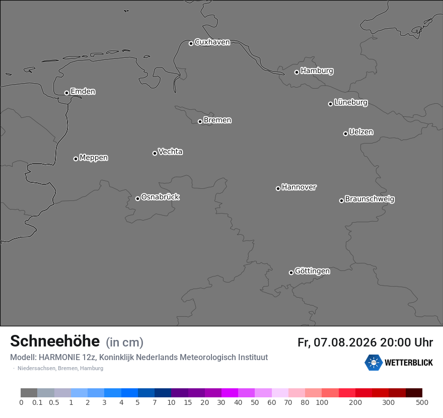 Modellkarte HARMONIE – h_snow – ni