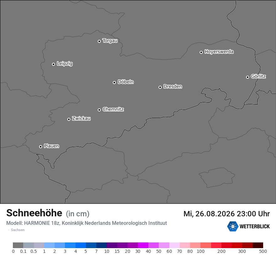 Modellkarte HARMONIE – h_snow – sn
