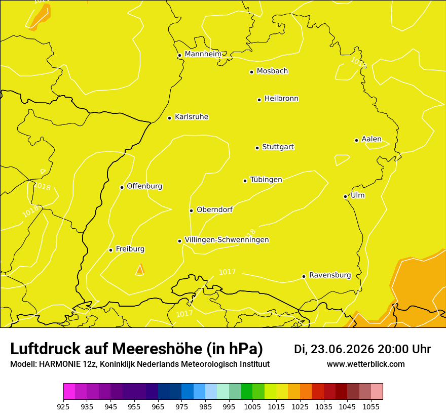 Modellkarte HARMONIE – pmsl – bw