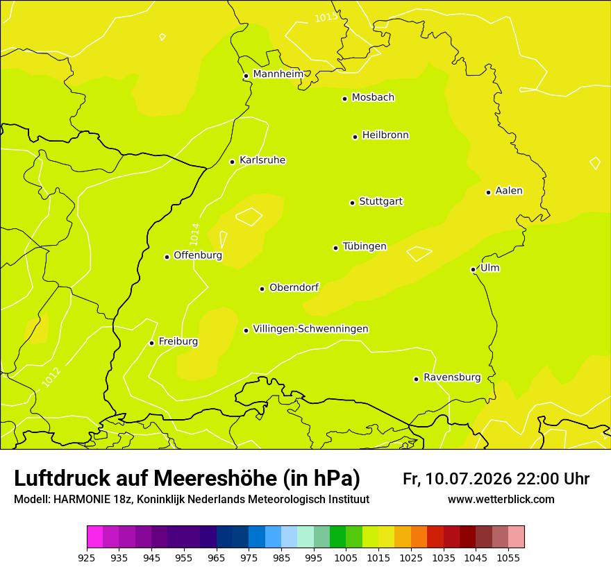Modellkarte HARMONIE – pmsl – bw
