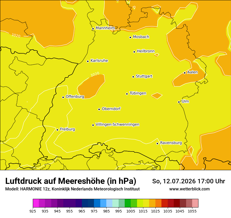 Modellkarte HARMONIE – pmsl – bw