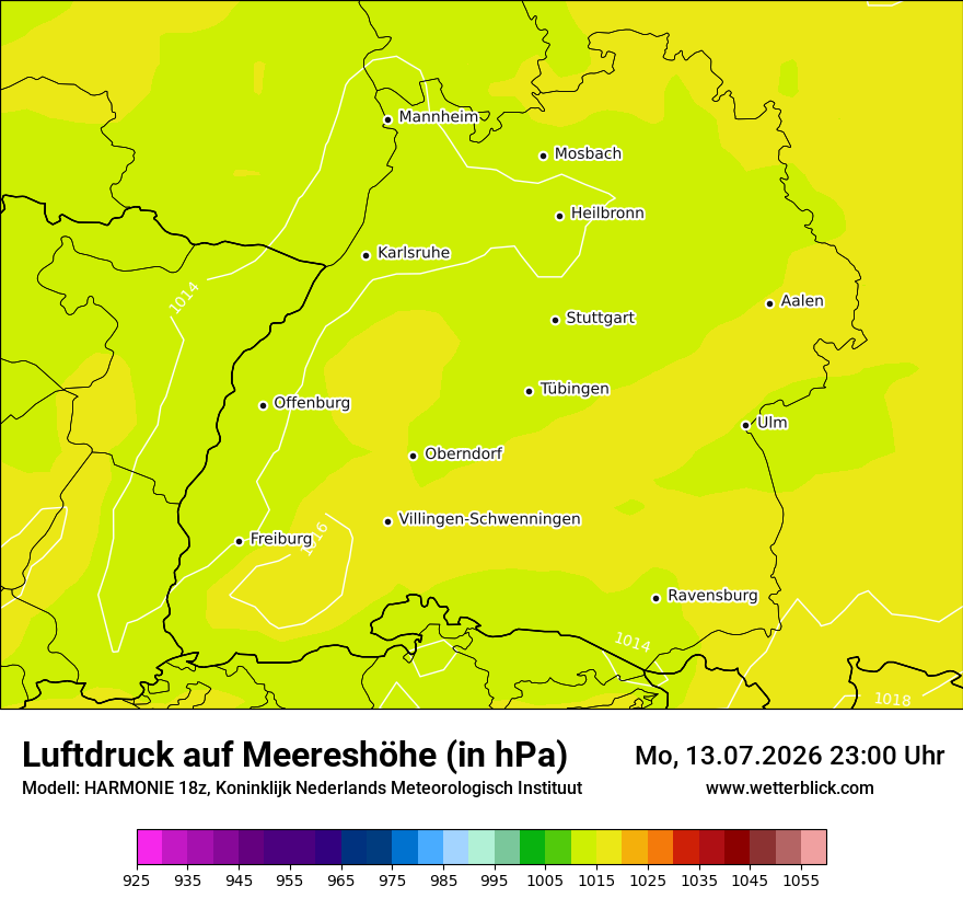 Modellkarte HARMONIE – pmsl – bw