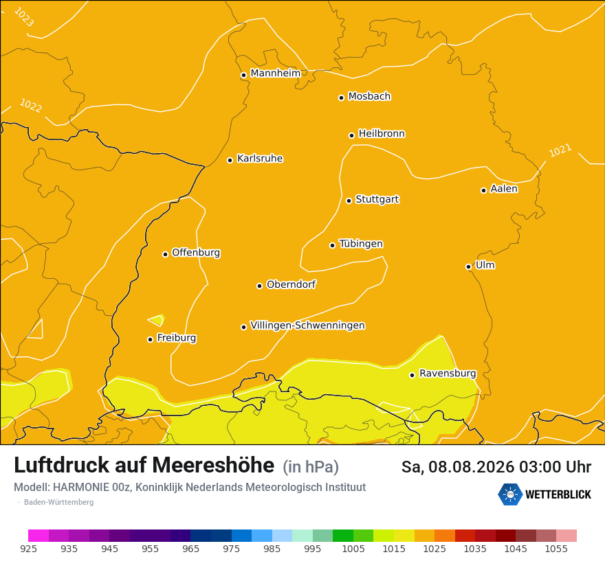 Modellkarte HARMONIE – pmsl – bw