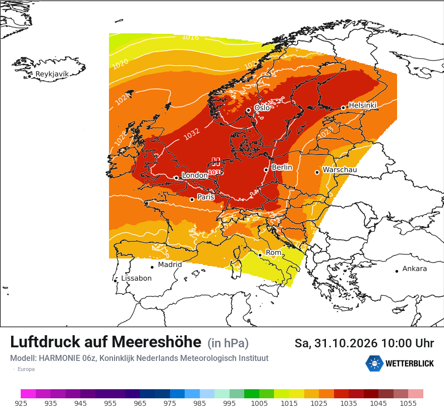 Modellkarte HARMONIE – pmsl – europa