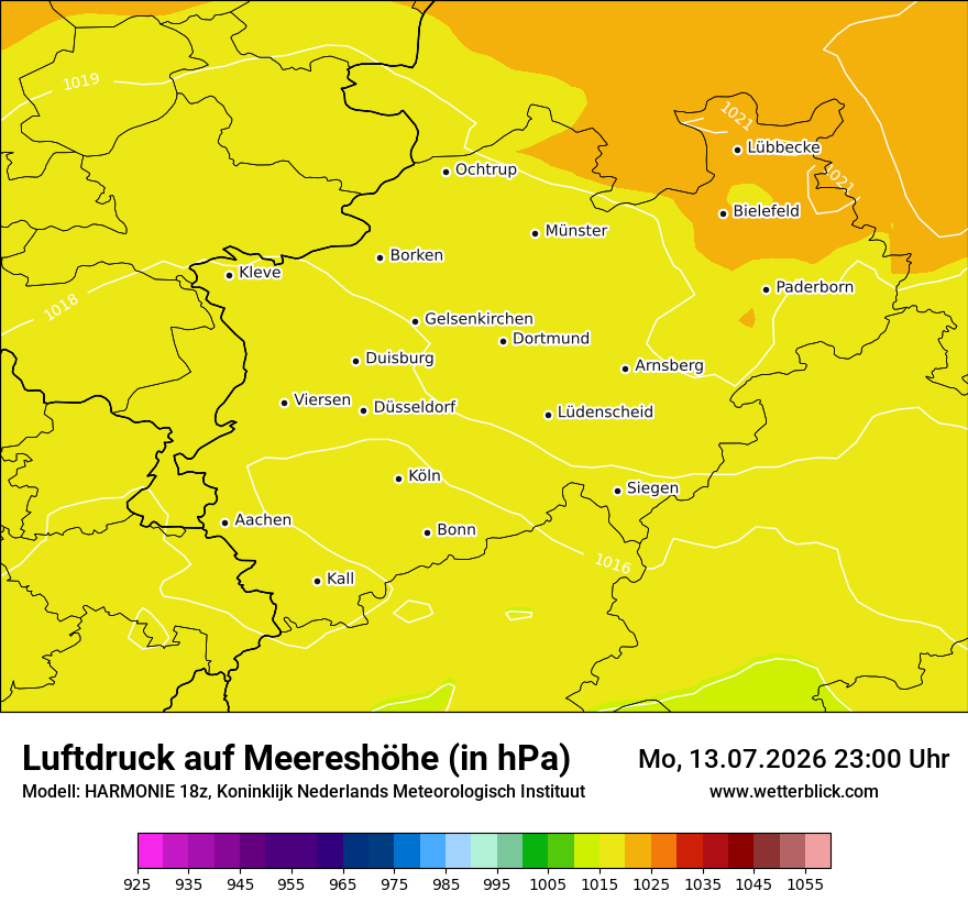 Modellkarte HARMONIE – pmsl – nrw