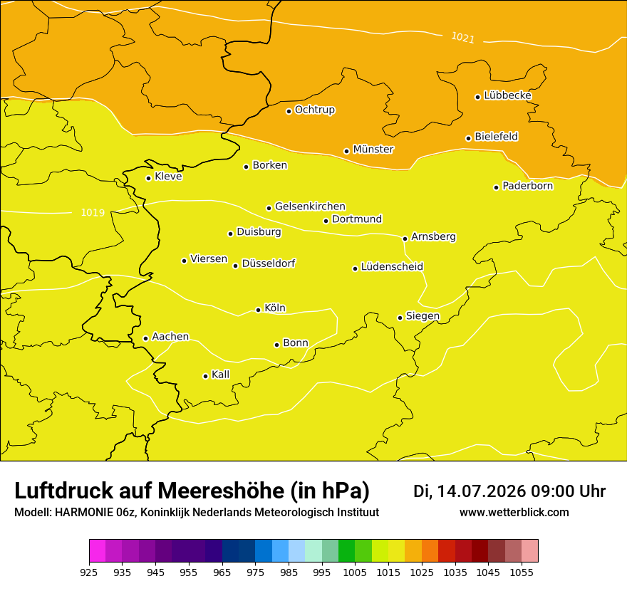 Modellkarte HARMONIE – pmsl – nrw