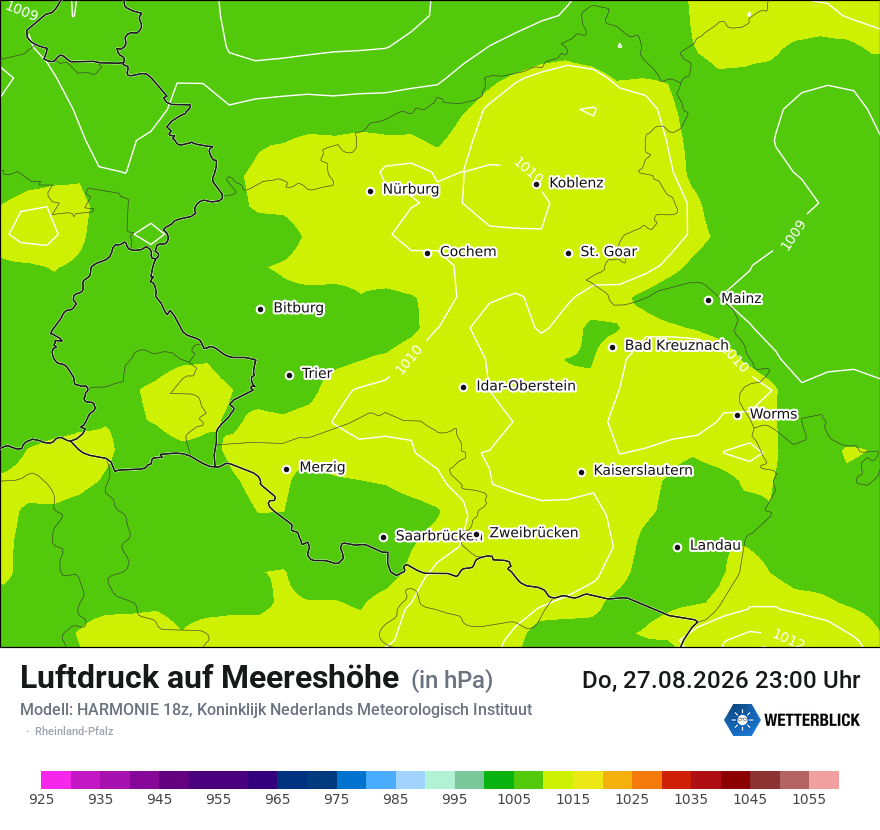 Modellkarte HARMONIE – pmsl – rp