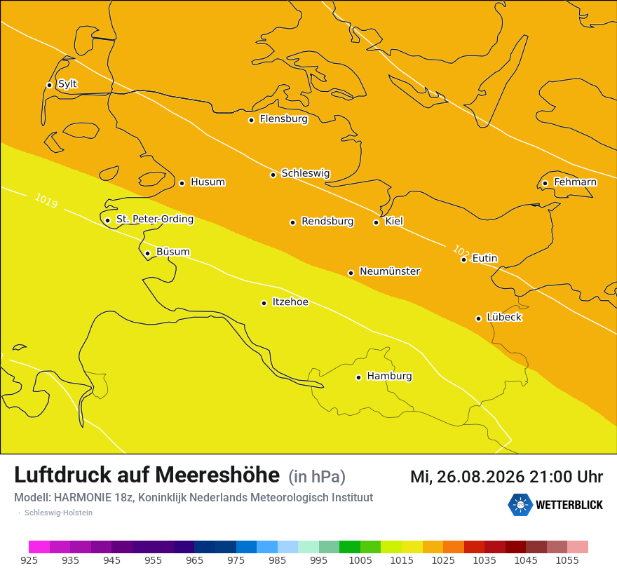 Modellkarte HARMONIE – pmsl – sh