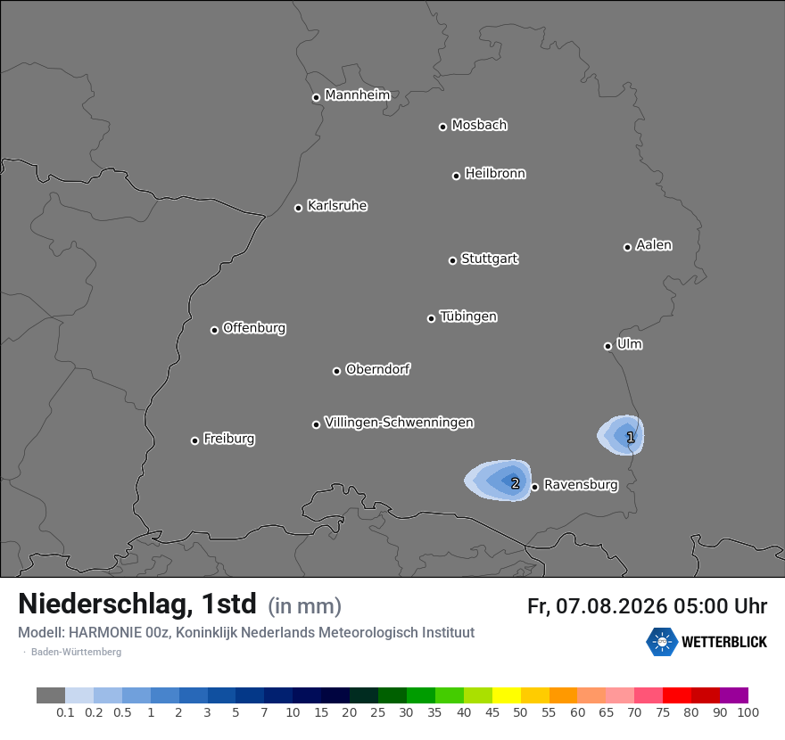 Modellkarte HARMONIE – precip – bw