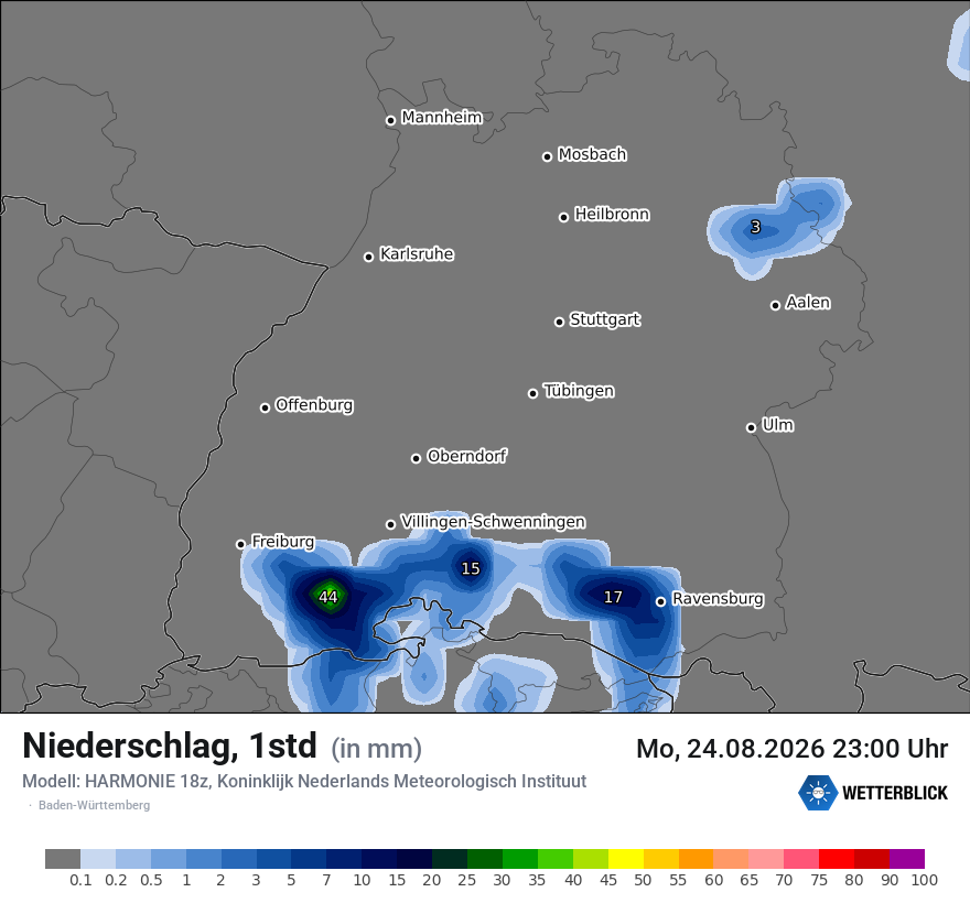 Modellkarte HARMONIE – precip – bw