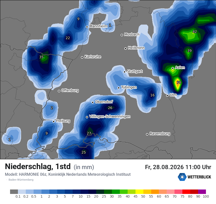Modellkarte HARMONIE – precip – bw