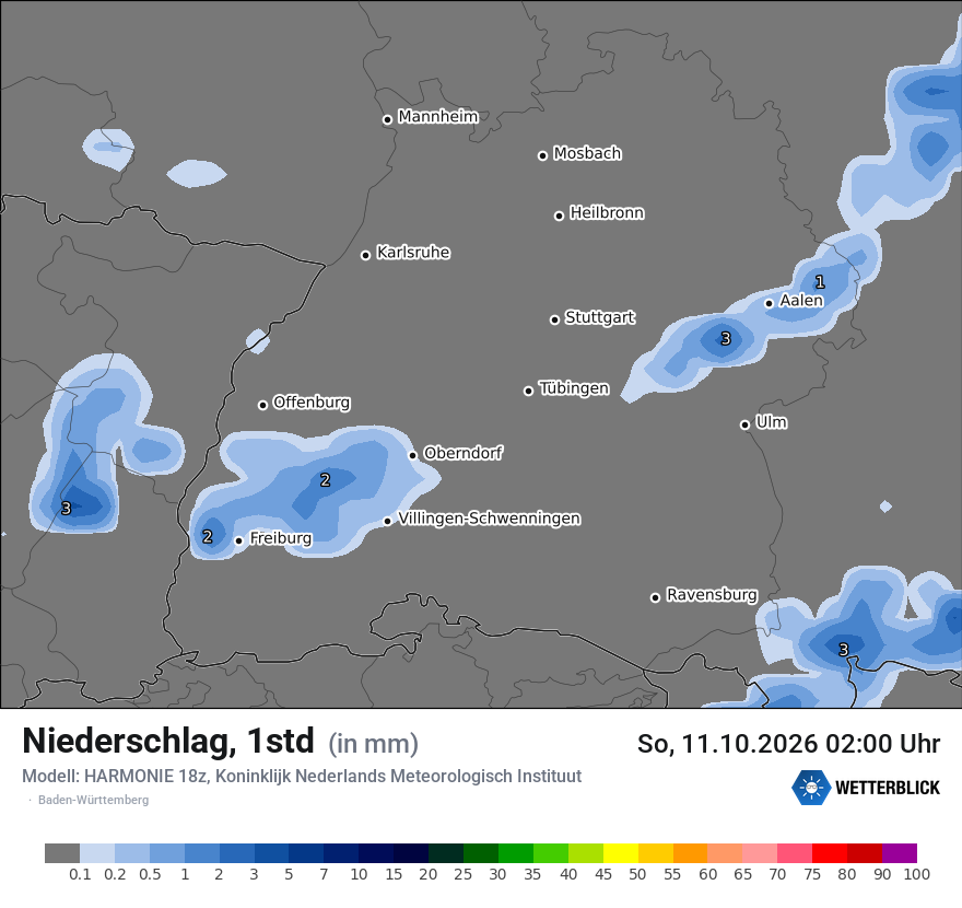 Modellkarte HARMONIE – precip – bw