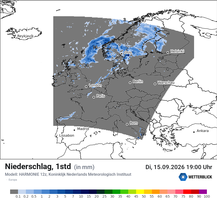 Modellkarte HARMONIE – precip – europa