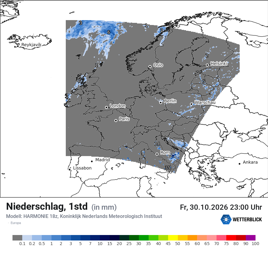 Modellkarte HARMONIE – precip – europa