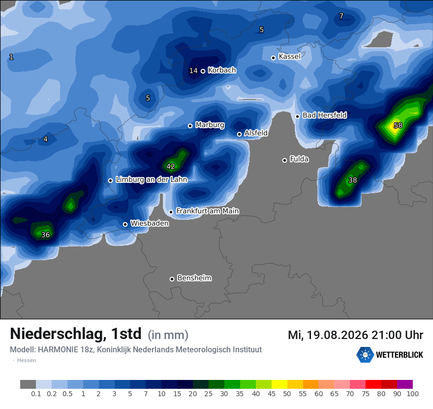 Modellkarte HARMONIE – precip – he