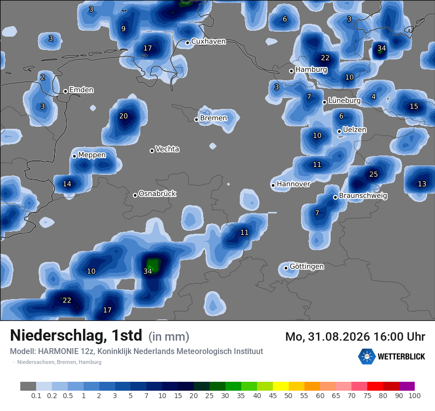Modellkarte HARMONIE – precip – ni
