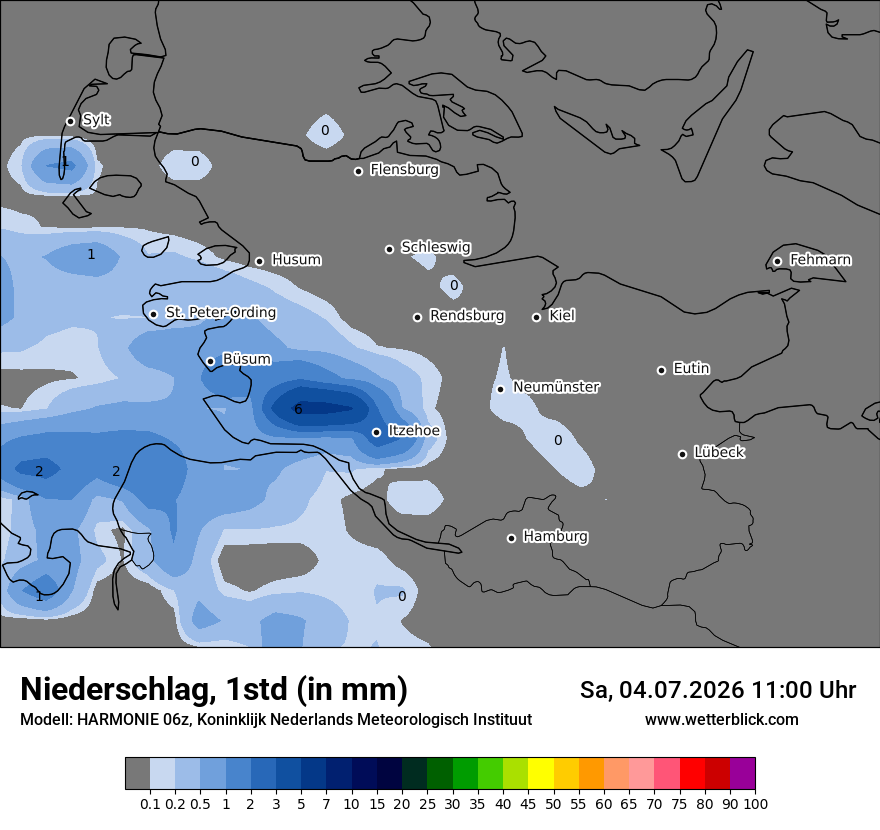 Modellkarte HARMONIE – precip – sh
