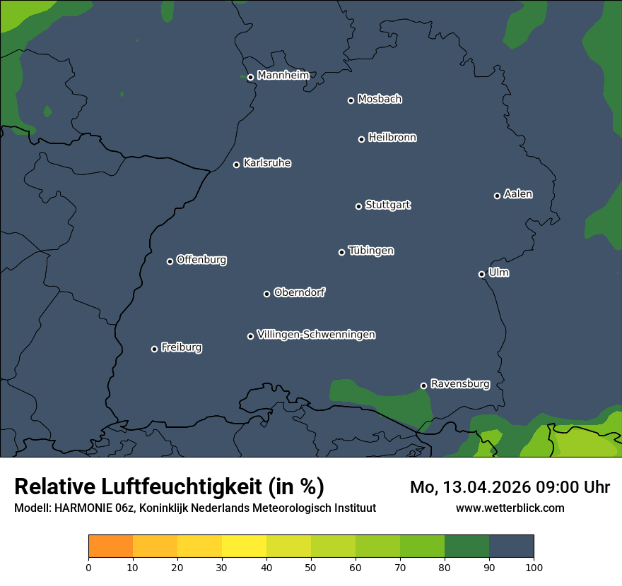 Modellkarte HARMONIE – relhum – bw