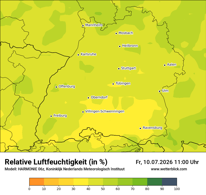 Modellkarte HARMONIE – relhum – bw