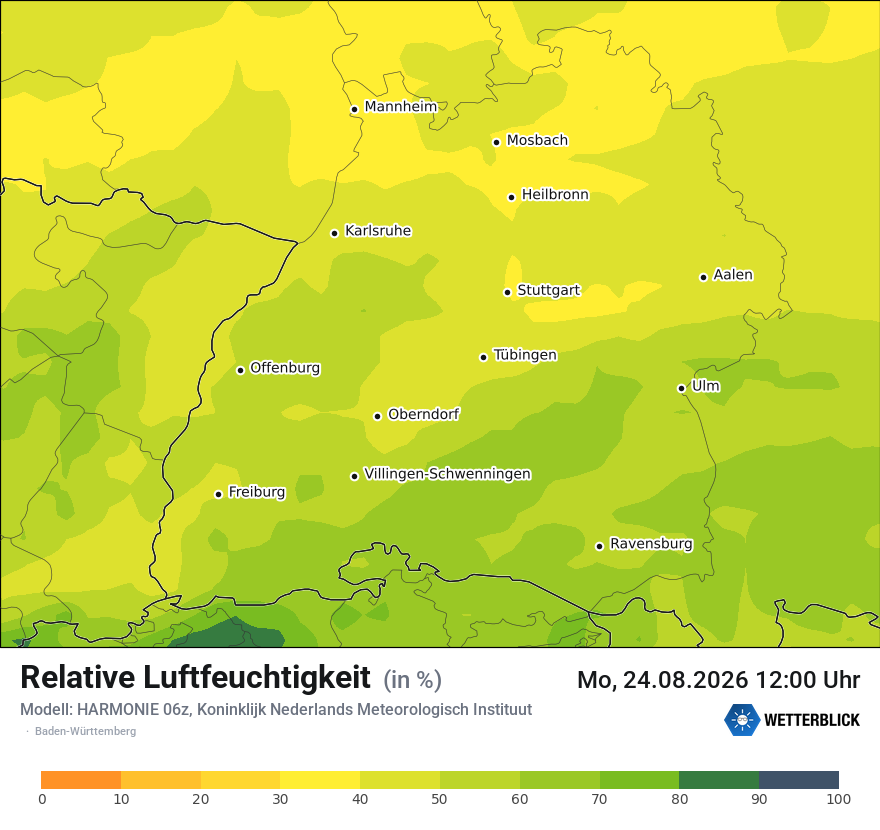 Modellkarte HARMONIE – relhum – bw