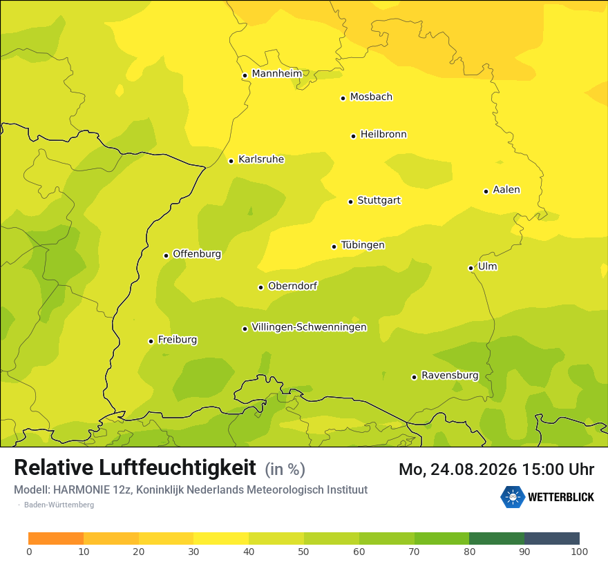 Modellkarte HARMONIE – relhum – bw