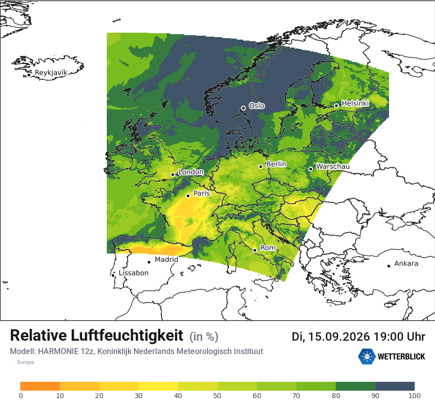 Modellkarte HARMONIE – relhum – europa