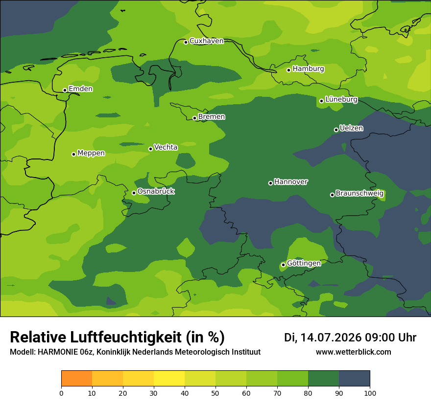 Modellkarte HARMONIE – relhum – ni