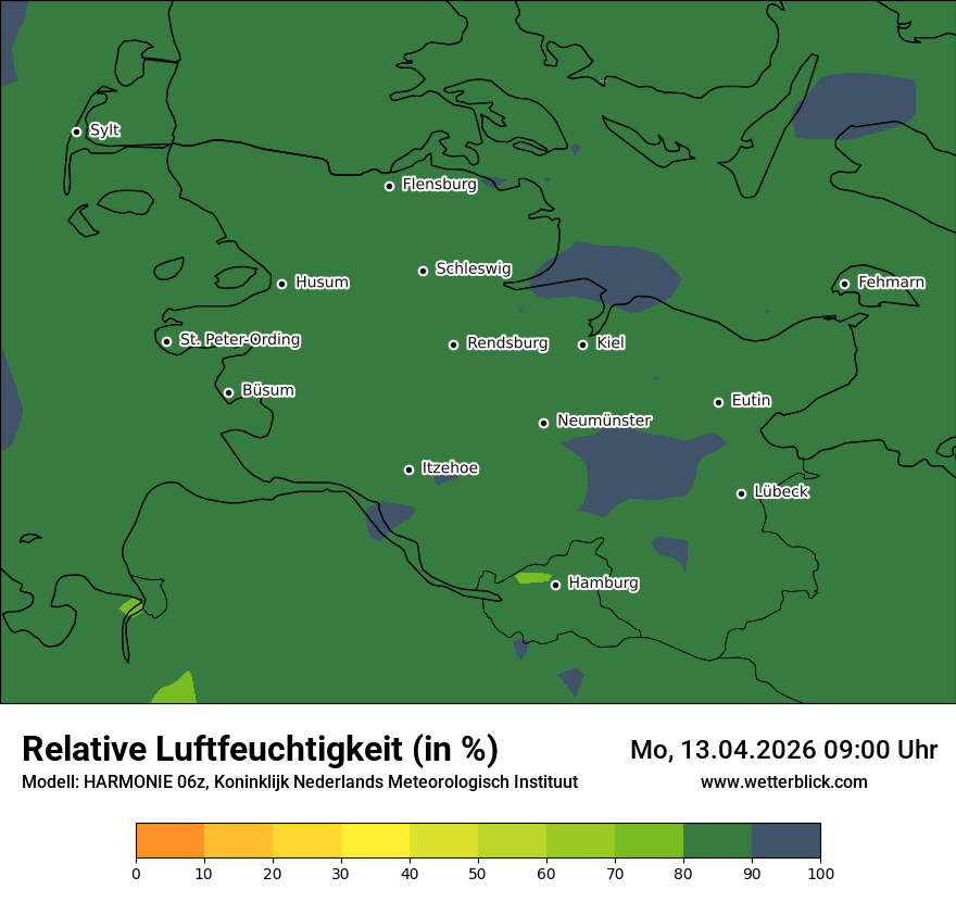 Modellkarte HARMONIE – relhum – sh