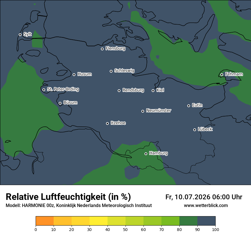 Modellkarte HARMONIE – relhum – sh