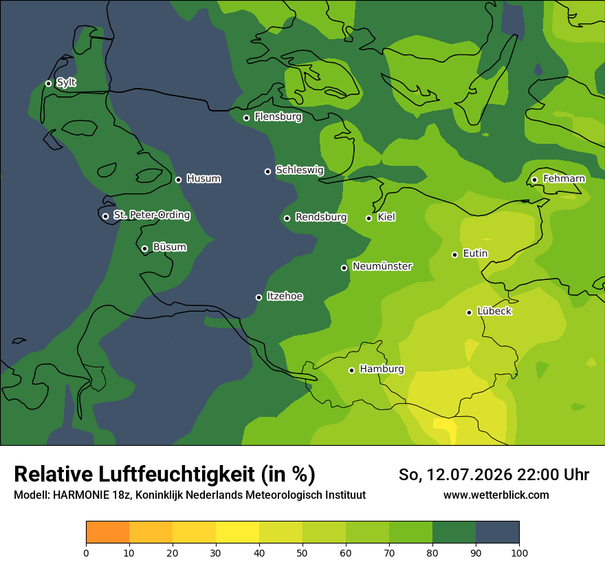 Modellkarte HARMONIE – relhum – sh