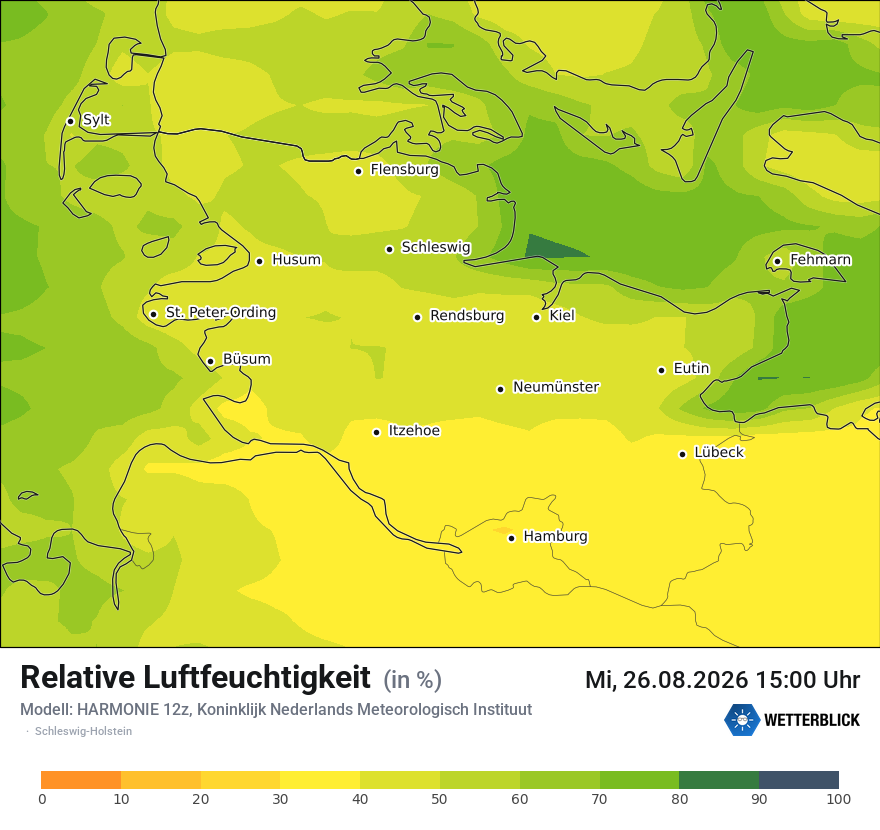 Modellkarte HARMONIE – relhum – sh
