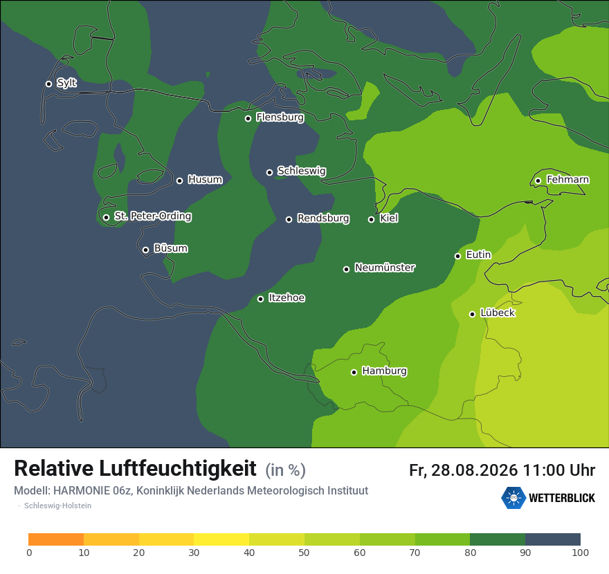 Modellkarte HARMONIE – relhum – sh