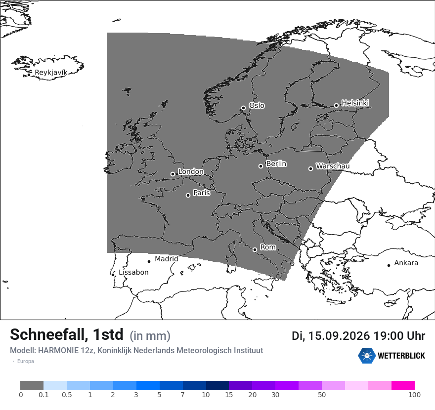Modellkarte HARMONIE – snow_rate – europa