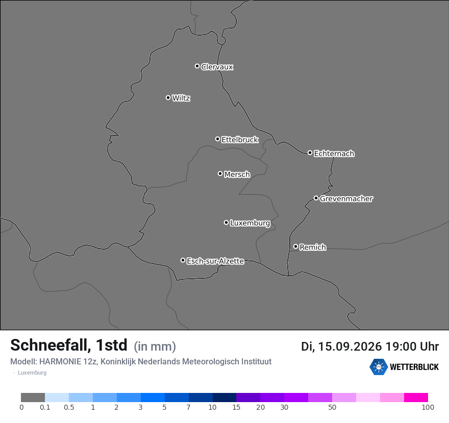 Modellkarte HARMONIE – snow_rate – luxemburg