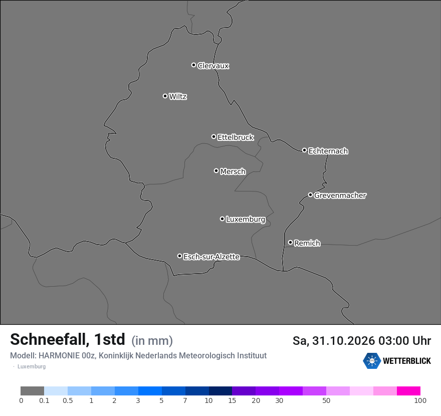 Modellkarte HARMONIE – snow_rate – luxemburg