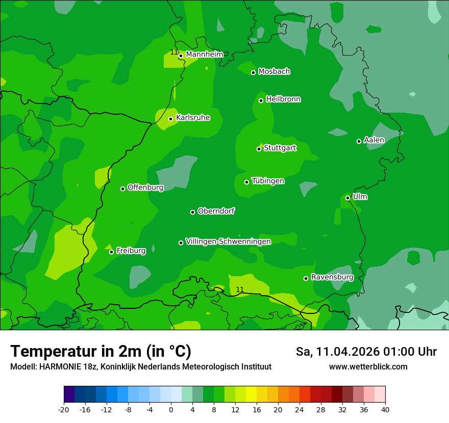 Modellkarte HARMONIE – t2m – bw